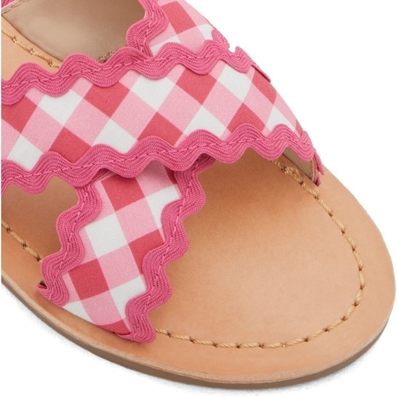 🆕Draper James Piper Flat Sandals Slides Raspberry Pink Gingham Ric Rac CLASSIC - Picture 3 of 8